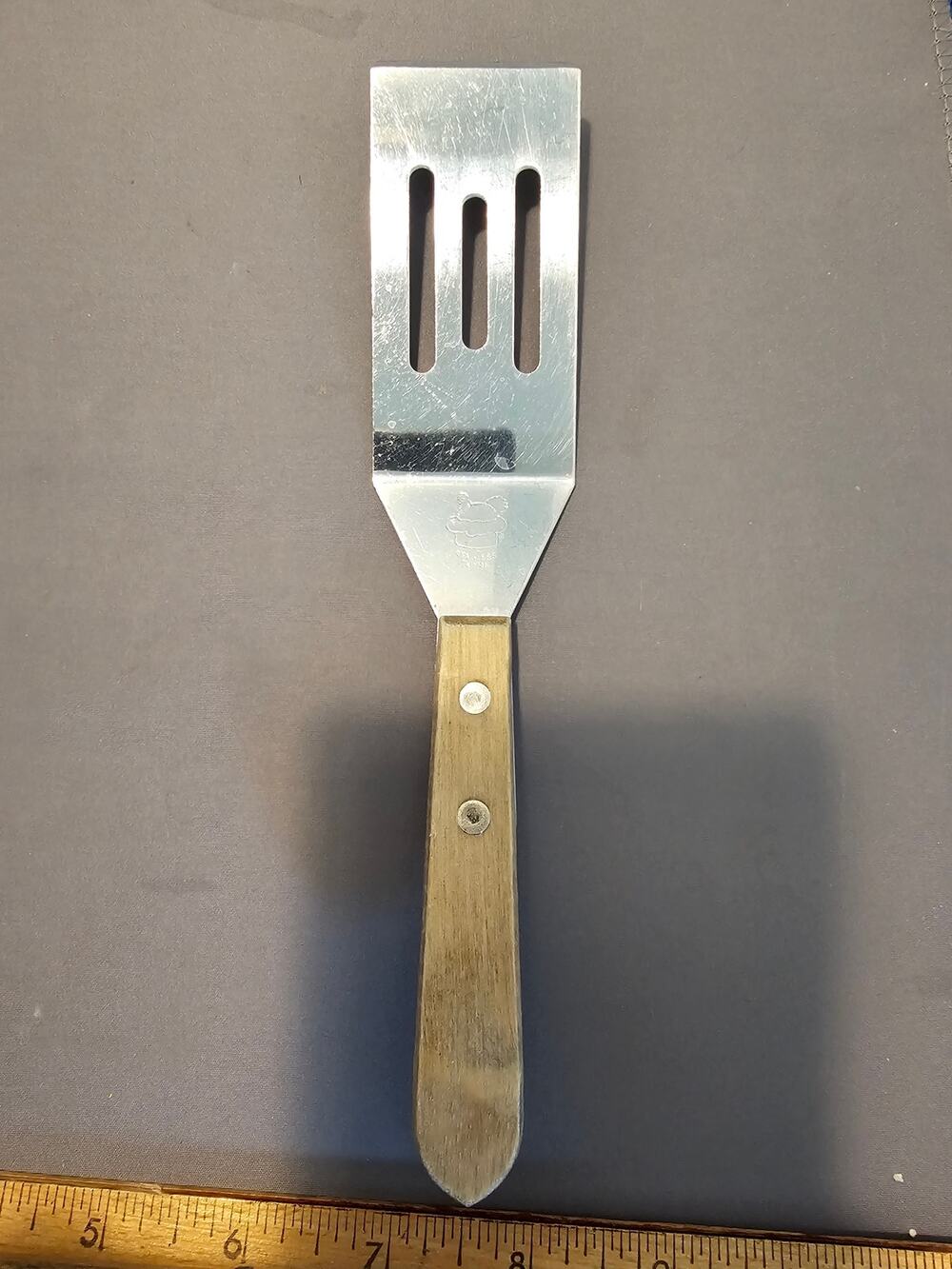 The Pampered Chef - Mini Stainless Steel Slotted Spatula w/Wood Handle 8"